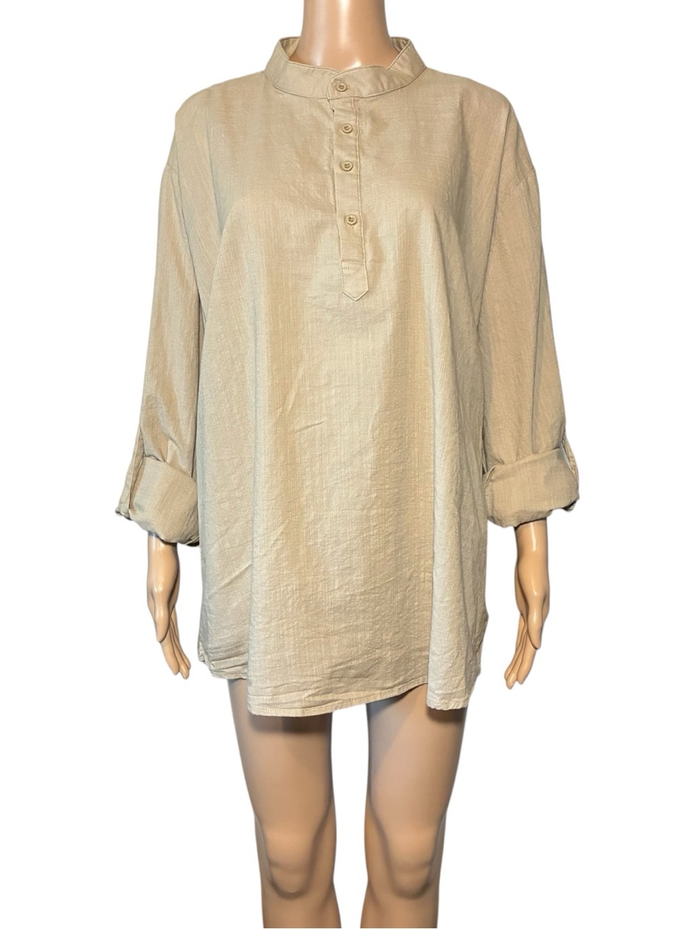 COOFANDY Women’s Blouse Tunic – Size XXL – Cotton Hemp Blend – Roll Tab Sleeves